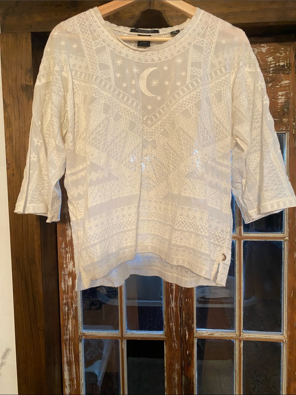 Scotch & Soda Embroidered Ivory Cotton Top